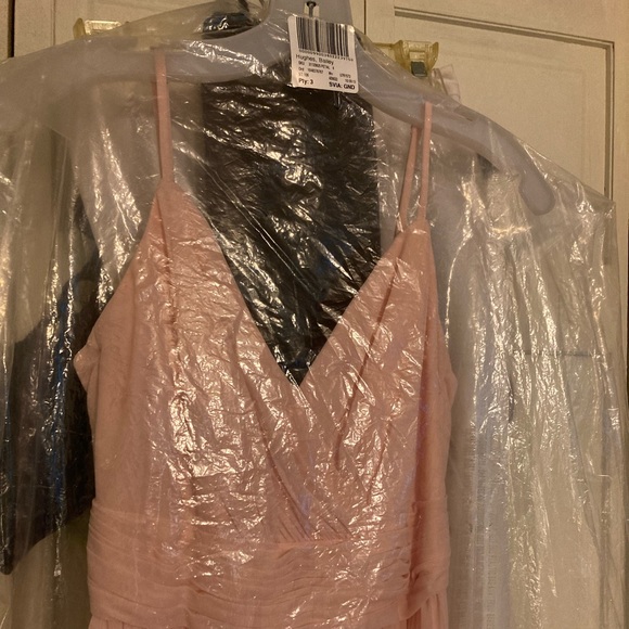 David's Bridal Ballet Pink floor length spaghetti strap bridesmaids dress - Picture 2 of 7